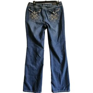 Earl Jean Bootcut Women 10 Blue Medium Wash‎ Embroidered Rhinestone Flap Pocket